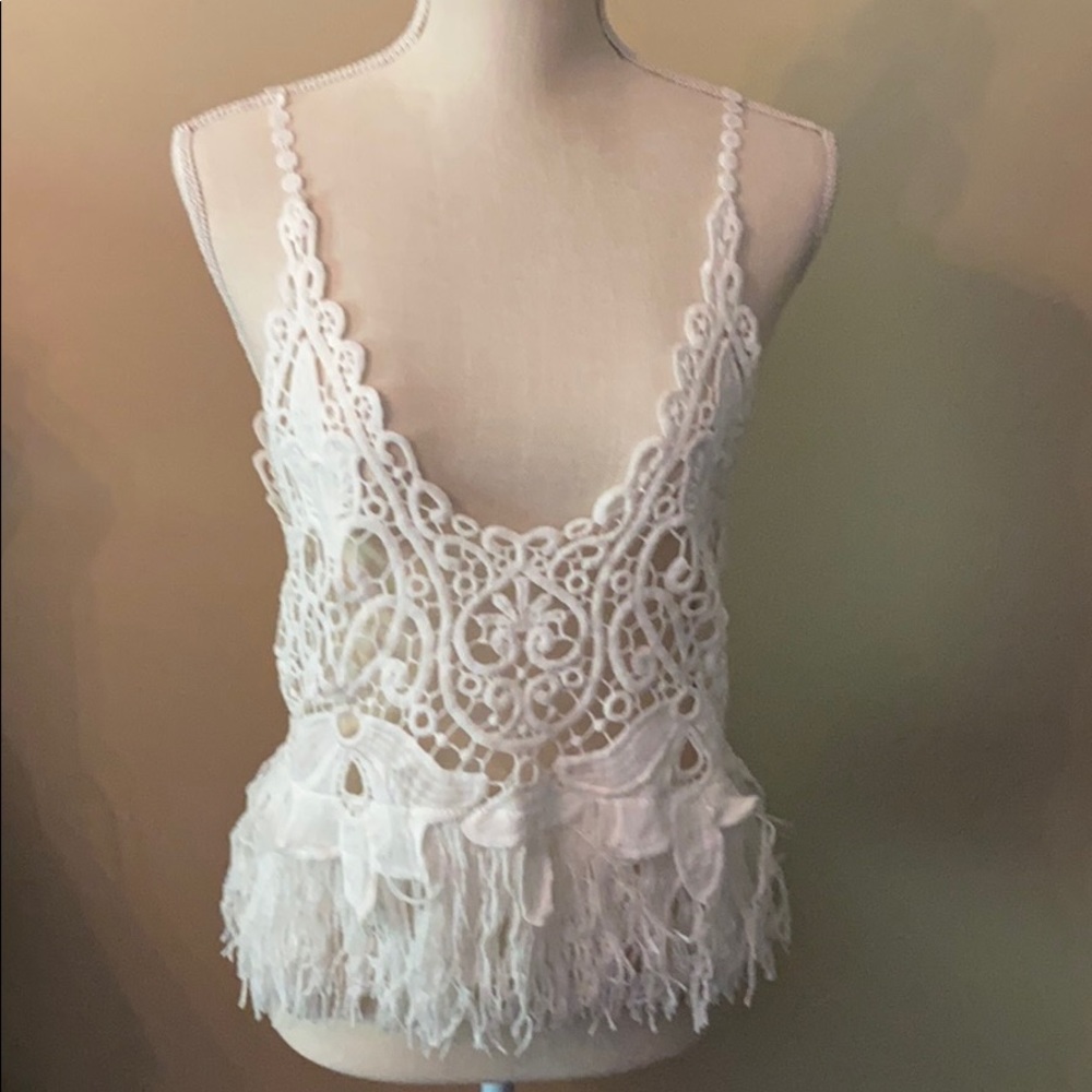 Hera white lace tank with fringe